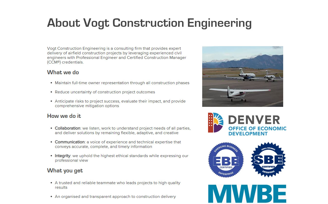 Vogtce - About Page for US with Colorado Certifications